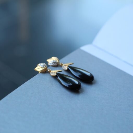 Unique Black Agate Teardrop Earrings silver|Natural Black Agate Pear Earrings Women|Real Black Agate Jewelry|Modern Real Gemstone Earrings - Image 5