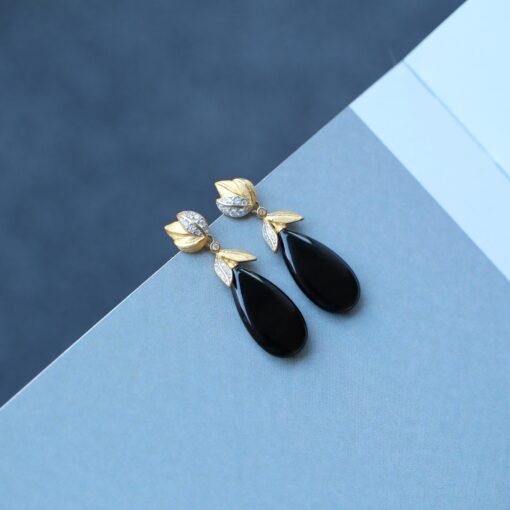 Unique Black Agate Teardrop Earrings silver|Natural Black Agate Pear Earrings Women|Real Black Agate Jewelry|Modern Real Gemstone Earrings - Image 6