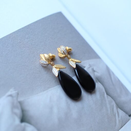 Unique Black Agate Teardrop Earrings silver|Natural Black Agate Pear Earrings Women|Real Black Agate Jewelry|Modern Real Gemstone Earrings - Image 8