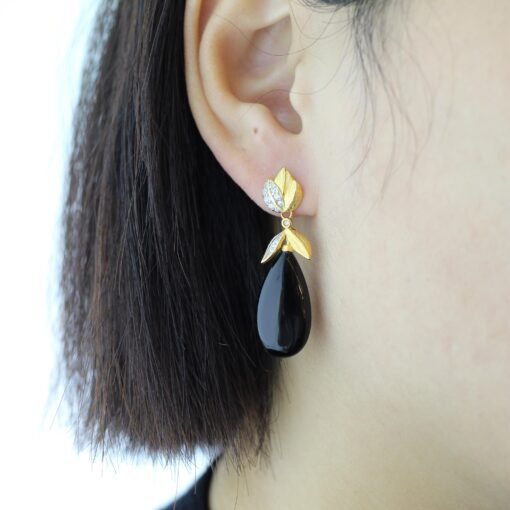 Unique Black Agate Teardrop Earrings silver|Natural Black Agate Pear Earrings Women|Real Black Agate Jewelry|Modern Real Gemstone Earrings - Image 4