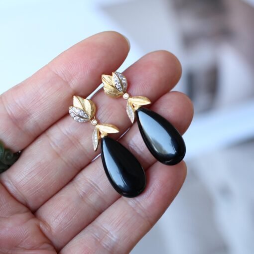 Unique Black Agate Teardrop Earrings silver|Natural Black Agate Pear Earrings Women|Real Black Agate Jewelry|Modern Real Gemstone Earrings - Image 3