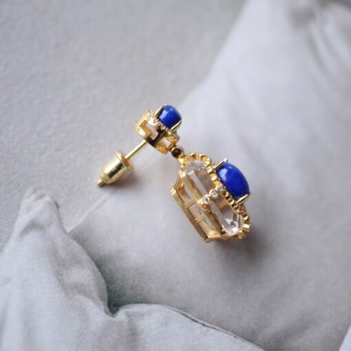 Vintage Lapis Lazuli Drop Earring silver|Natural lapis lazuli earringUnique lapis lazuli drop earring womenArt Deco Lapis Lazuli earrings - Image 8