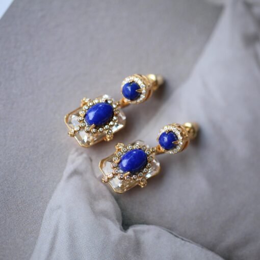 Vintage Lapis Lazuli Drop Earring silver|Natural lapis lazuli earringUnique lapis lazuli drop earring womenArt Deco Lapis Lazuli earrings - Image 2