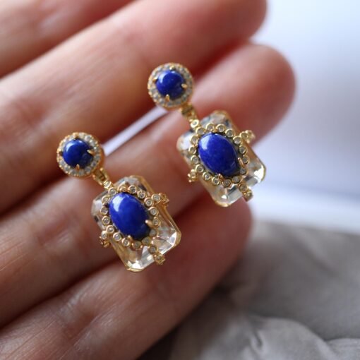 Vintage Lapis Lazuli Drop Earring silver|Natural lapis lazuli earringUnique lapis lazuli drop earring womenArt Deco Lapis Lazuli earrings - Image 3