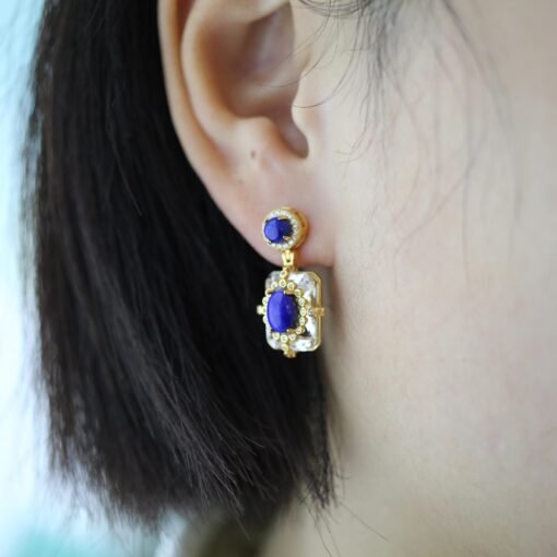 Vintage Lapis Lazuli Drop Earring silver|Natural lapis lazuli earringUnique lapis lazuli drop earring womenArt Deco Lapis Lazuli earrings - Image 5