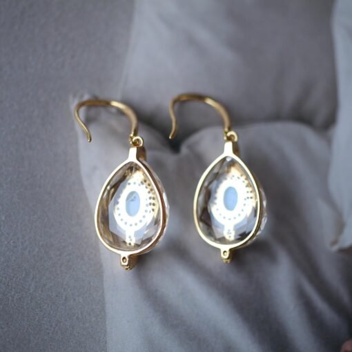 Vintage Lapis Lazuli with White Quartz Drop Earring silver|Natural Art Deco lapis lazuli earringUnique September birthstone jewelry earring - Image 6