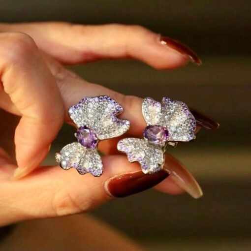 Real amethyst stud earring women/Unique trendy amethyst stud earring silver/Statement art deco amethyst stud|Handmade modern amethyst stud