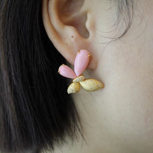Unique Butterfly Pink Queen Conch Shell Earrings|Pink Sea Shell Stud Earrings sliver|Untreated Pink Gemstone Earrings|Handmade earring women - Image 4