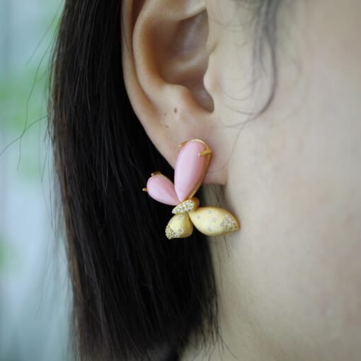 Unique Butterfly Pink Queen Conch Shell Earrings|Pink Sea Shell Stud Earrings sliver|Untreated Pink Gemstone Earrings|Handmade earring women - Image 8