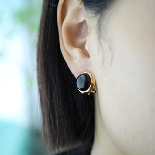 Unique Round Black Agate Stud Earrings silver|Natural Black Agate Earrings Women|Bezel Set Black Agate Jewelry|Modern Real Gemstone Earrings - Image 4