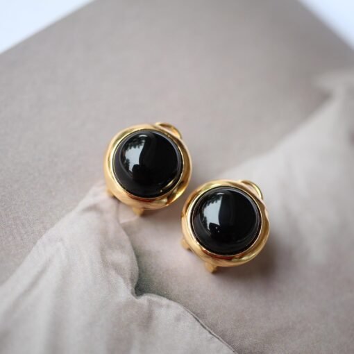 Unique Round Black Agate Stud Earrings silver|Natural Black Agate Earrings Women|Bezel Set Black Agate Jewelry|Modern Real Gemstone Earrings - Image 2