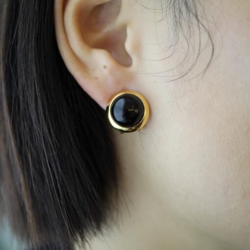 Unique Round Black Agate Stud Earrings silver|Natural Black Agate Earrings Women|Bezel Set Black Agate Jewelry|Modern Real Gemstone Earrings - Image 7