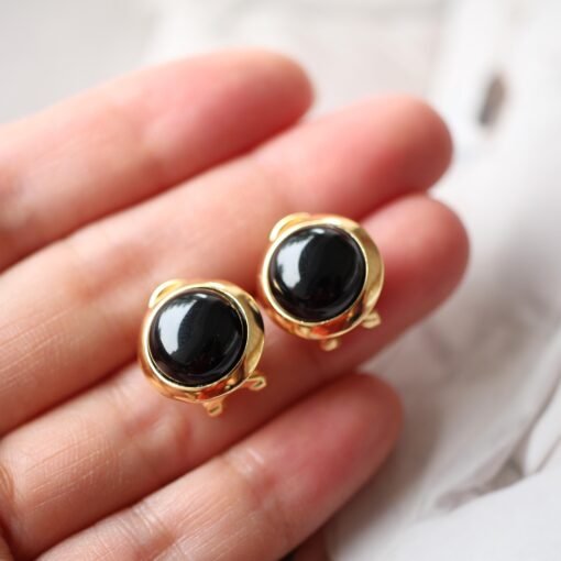 Unique Round Black Agate Stud Earrings silver|Natural Black Agate Earrings Women|Bezel Set Black Agate Jewelry|Modern Real Gemstone Earrings - Image 3
