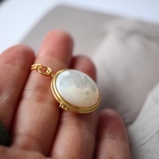Natural Mather of Pearl Pendant Necklace Sterling Silver|Statement Minimalist Mother of Pearl Pendant|Unique handmade mother of perl jewelry - Image 7