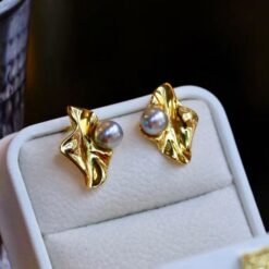 Natural seawater akoya pearl stud earrings silver|Vintage 6mm Pearl Floral Earring gold|Handmade pearl jewelry women|June Birthstone Gift