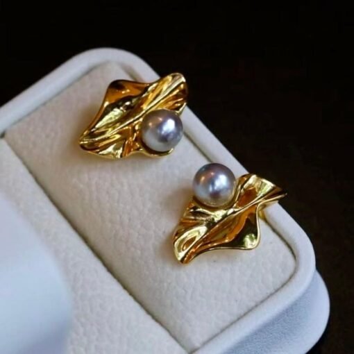 Natural seawater akoya pearl stud earrings silver|Vintage 6mm Pearl Floral Earring gold|Handmade pearl jewelry women|June Birthstone Gift - Image 6