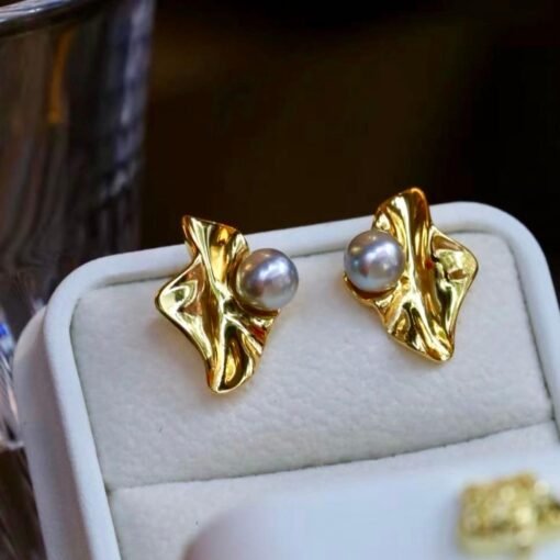 Natural seawater akoya pearl stud earrings silver|Vintage 6mm Pearl Floral Earring gold|Handmade pearl jewelry women|June Birthstone Gift - Image 3