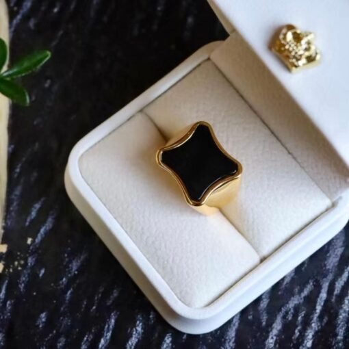 Unique Black Agate With Silver Ring|Vintage Big Black Agate rings Men|Statement Black Gem Jewelry Women/Handmade Squra Black Agate band Gold