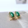 Natural Malachite Studs Earrings With Silver|Malachite Jewelry|Dainty Green Stud Earrings|Vintage Malachite Earring|Perfect Anniversary Gift