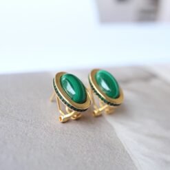 Natural Malachite Studs Earrings With Silver|Malachite Jewelry|Dainty Green Stud Earrings|Vintage Malachite Earring|Perfect Anniversary Gift