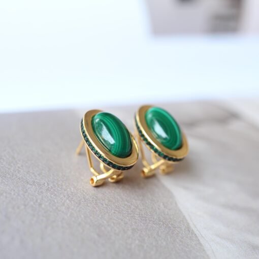 Natural Malachite Studs Earrings With Silver|Malachite Jewelry|Dainty Green Stud Earrings|Vintage Malachite Earring|Perfect Anniversary Gift
