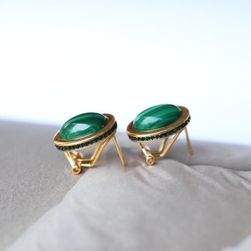 Natural Malachite Studs Earrings With Silver|Malachite Jewelry|Dainty Green Stud Earrings|Vintage Malachite Earring|Perfect Anniversary Gift - Image 3