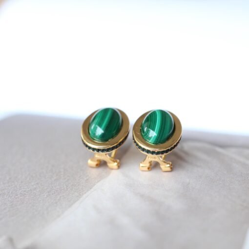 Natural Malachite Studs Earrings With Silver|Malachite Jewelry|Dainty Green Stud Earrings|Vintage Malachite Earring|Perfect Anniversary Gift - Image 6
