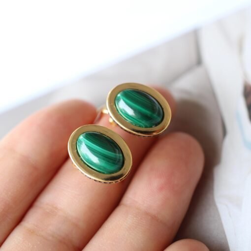 Natural Malachite Studs Earrings With Silver|Malachite Jewelry|Dainty Green Stud Earrings|Vintage Malachite Earring|Perfect Anniversary Gift - Image 7