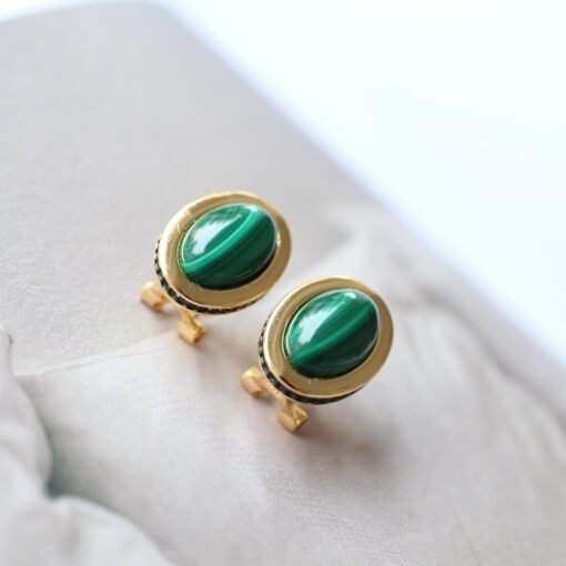 Natural Malachite Studs Earrings With Silver|Malachite Jewelry|Dainty Green Stud Earrings|Vintage Malachite Earring|Perfect Anniversary Gift - Image 2