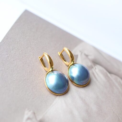 Natural Blue Mabe Pearl Drop Earrings s925 Silver|Modern Mabe Pearl Jewelry|Statement mabe Pearl Earring|Real Mabe Pearl|Anniversary Gift - Image 6