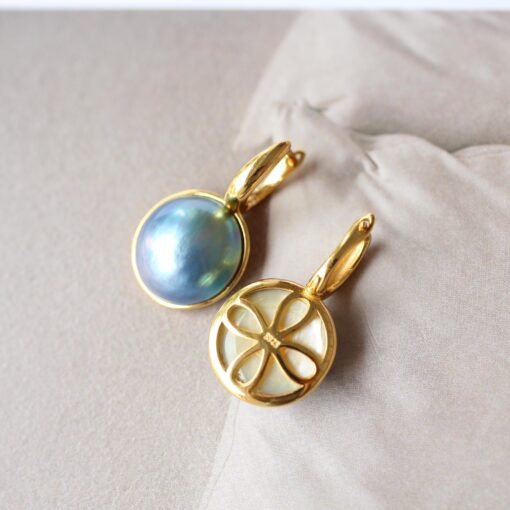 Natural Blue Mabe Pearl Drop Earrings s925 Silver|Modern Mabe Pearl Jewelry|Statement mabe Pearl Earring|Real Mabe Pearl|Anniversary Gift - Image 8