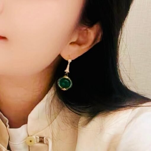Authentic Cabochon Green Chalcedony Drop Earring 925 Silver|Unique Green Zircon Drop Earrings/Natural Vintage Green Gemstone Jewelry Women - Image 4