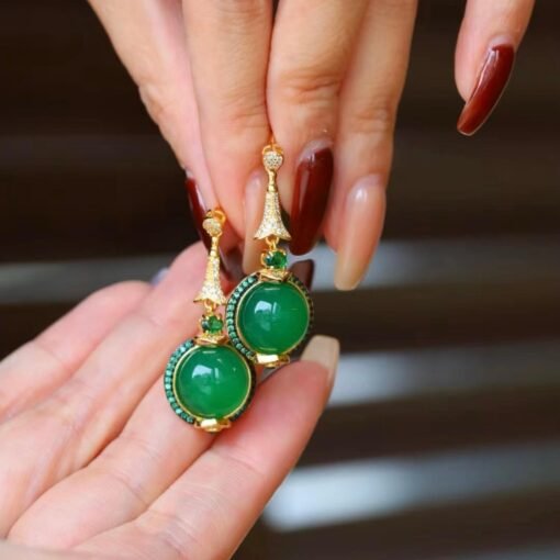 Authentic Cabochon Green Chalcedony Drop Earring 925 Silver|Unique Green Zircon Drop Earrings/Natural Vintage Green Gemstone Jewelry Women - Image 3