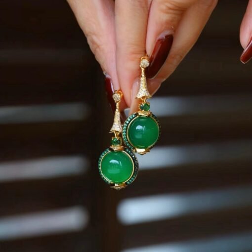 Authentic Cabochon Green Chalcedony Drop Earring 925 Silver|Unique Green Zircon Drop Earrings/Natural Vintage Green Gemstone Jewelry Women - Image 6