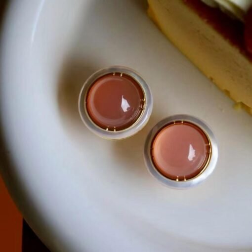 Authentic Round Pink Agate Stud Earring 925 Silver|Unique Modern Pink Gemstone Stud Earrings/Natural Statement Pink Gem Jewelry Women - Image 3