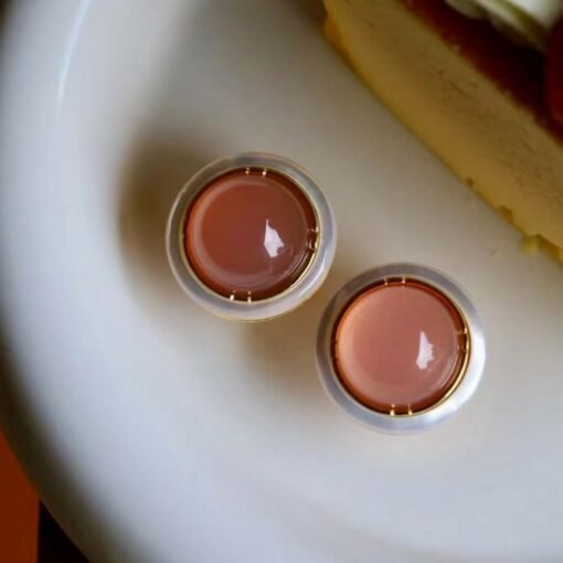 Authentic Round Pink Agate Stud Earring 925 Silver|Unique Modern Pink Gemstone Stud Earrings/Natural Statement Pink Gem Jewelry Women