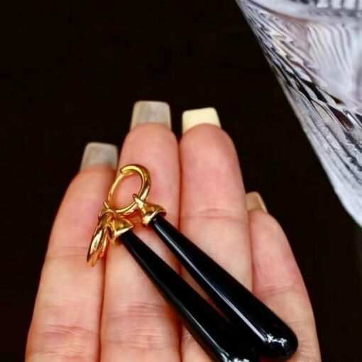 Genuine Long Pear Shape Black Agate Earrings Silver|Unique Black Gemstone Earrings Women|Statement Minimalist Black Agate Earring - Image 7