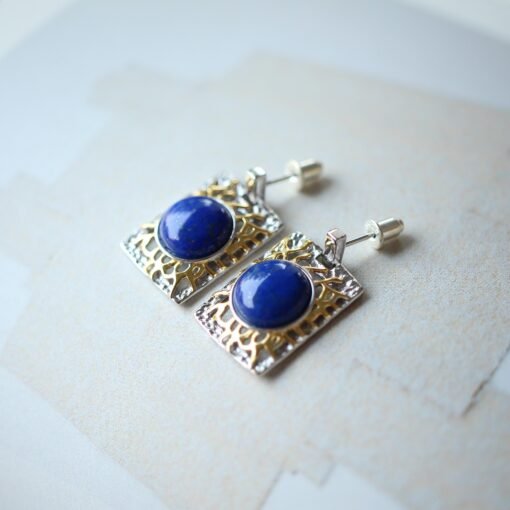 Vintage Lapis Lazuli Drop Gold Plated silver|Natural lapis lazuli Earrings womenUnique Blue Gemstone EarringArt deco lapis lazuli Earrings - Image 3