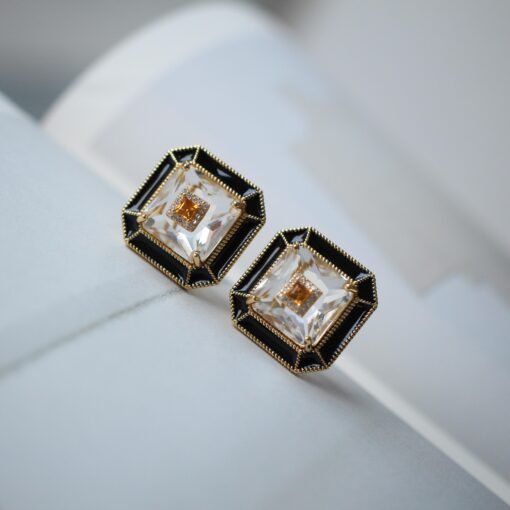 Natural Quartz Latch Back Earrings silver/Unique Statement Crystal Earrings Women/Art Deco Vintage Handmade yellow and white quartz earrings - Image 7
