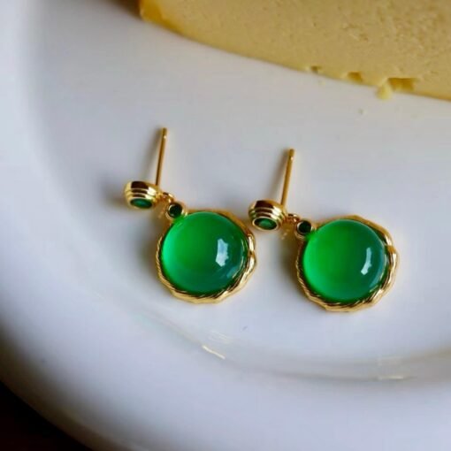 Authentic Cabochon Green Chalcedony Drop Earring 925 Silver|Unique Green Zircon Drop Earrings/Natural Vintage Green Gemstone Jewelry Women - Image 2