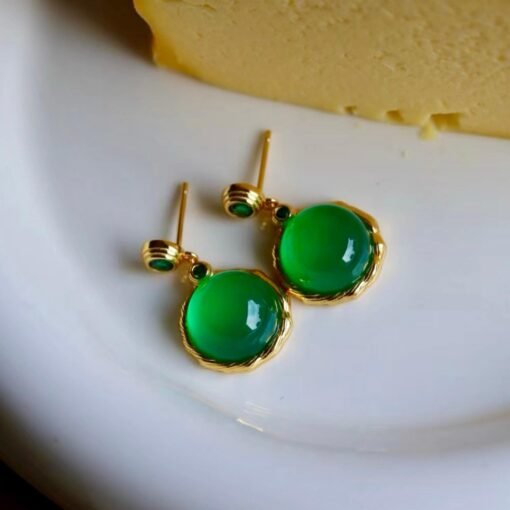 Authentic Cabochon Green Chalcedony Drop Earring 925 Silver|Unique Green Zircon Drop Earrings/Natural Vintage Green Gemstone Jewelry Women - Image 5