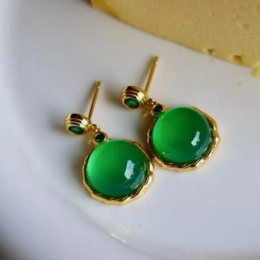 Authentic Cabochon Green Chalcedony Drop Earring 925 Silver|Unique Green Zircon Drop Earrings/Natural Vintage Green Gemstone Jewelry Women - Image 6