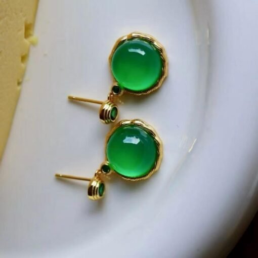 Authentic Cabochon Green Chalcedony Drop Earring 925 Silver|Unique Green Zircon Drop Earrings/Natural Vintage Green Gemstone Jewelry Women - Image 7