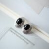 Unique Oval Black Agate Stud Earrings silver|Natural Black Agate Earrings Women|Bezel Set Black Agate Jewelry|Modern Real Gemstone Earrings