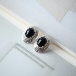 Unique Oval Black Agate Stud Earrings silver|Natural Black Agate Earrings Women|Bezel Set Black Agate Jewelry|Modern Real Gemstone Earrings
