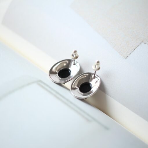 Unique Oval Black Agate Stud Earrings silver|Natural Black Agate Earrings Women|Bezel Set Black Agate Jewelry|Modern Real Gemstone Earrings - Image 6