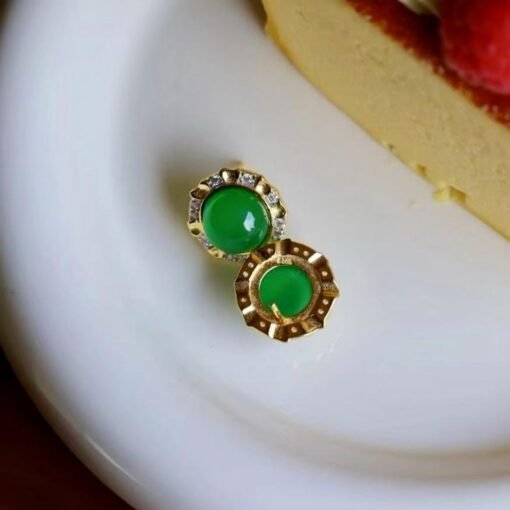 Authentic Cabochon Green Chalcedony Stud Earring 925 Silver|Unique Green Zircon Bezel Studs/Natural Vintage Green Gemstone Jewelry Women - Image 6