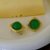 Authentic Cabochon Green Chalcedony Stud Earring 925 Silver|Unique Green Zircon Bezel Studs/Natural Vintage Green Gemstone Jewelry Women