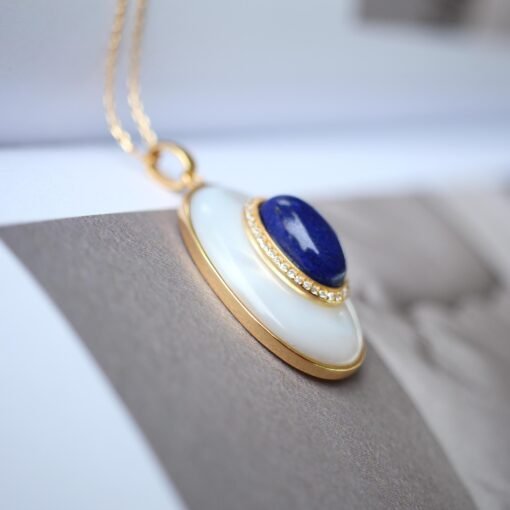 Genuine Oval Lapis Lazuli Necklace 925 Silver|Handmade Statement Vintage lapis lazuli PendantUnique September blue birthstone Jewelry Women - Image 3