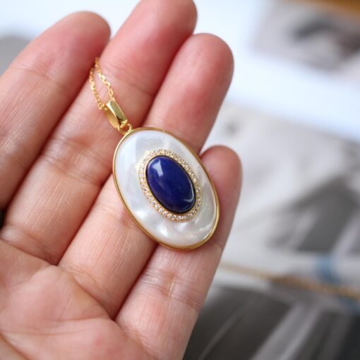 Genuine Oval Lapis Lazuli Necklace 925 Silver|Handmade Statement Vintage lapis lazuli PendantUnique September blue birthstone Jewelry Women - Image 7
